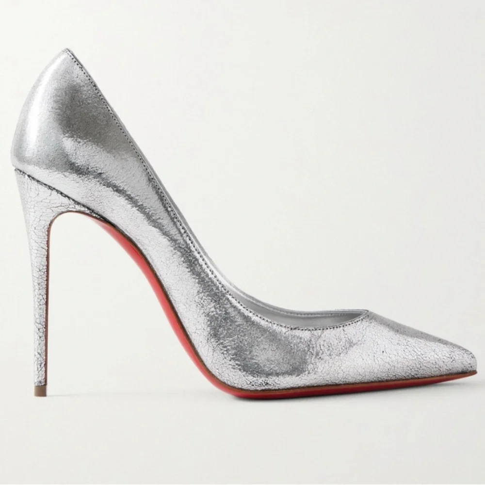 Christian Louboutin Kate 100mm antique silver finish pump stiletto sz 40
